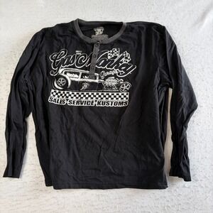 Gas Monkey Garage Henley Shirt Mens XL Black‎ Long Sleeve Graphic Hot Rod Car